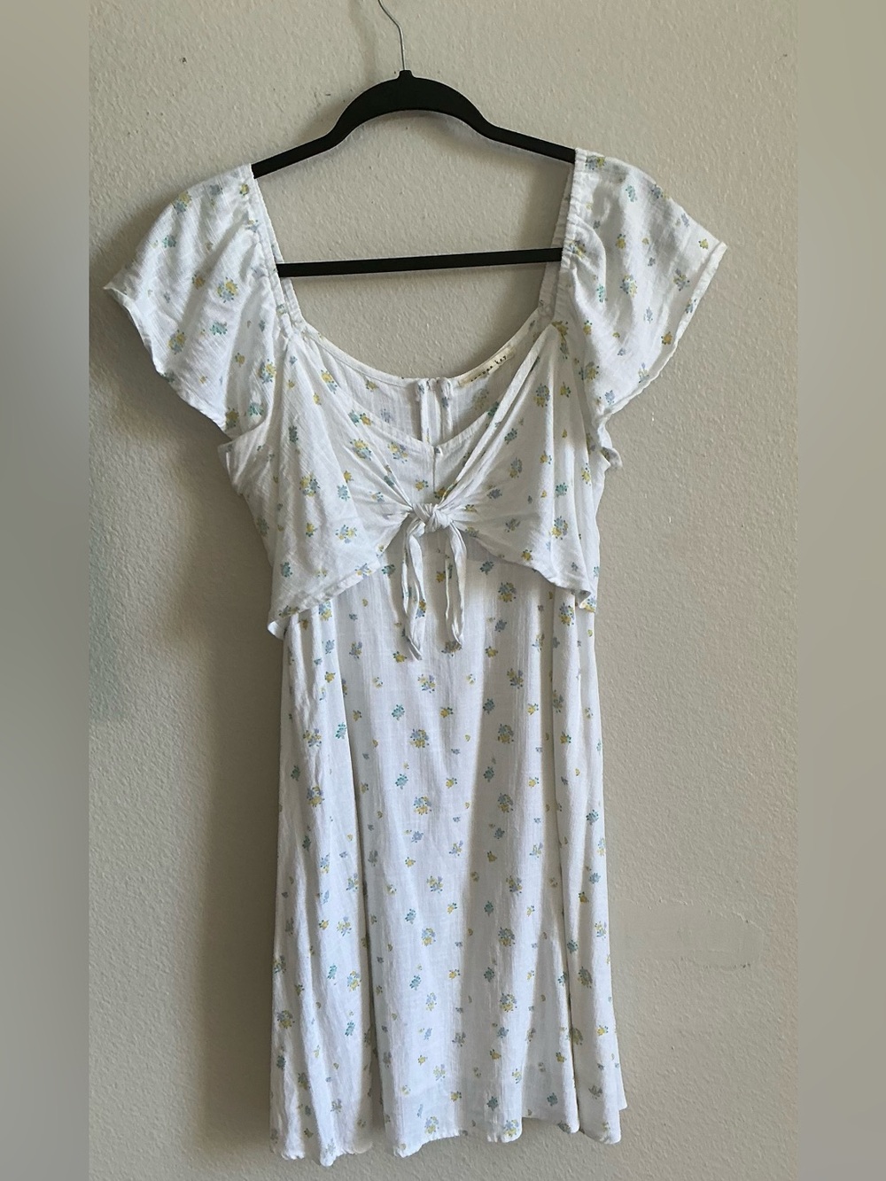 Copper Key White Dress with Yellow and Blue Floral Print